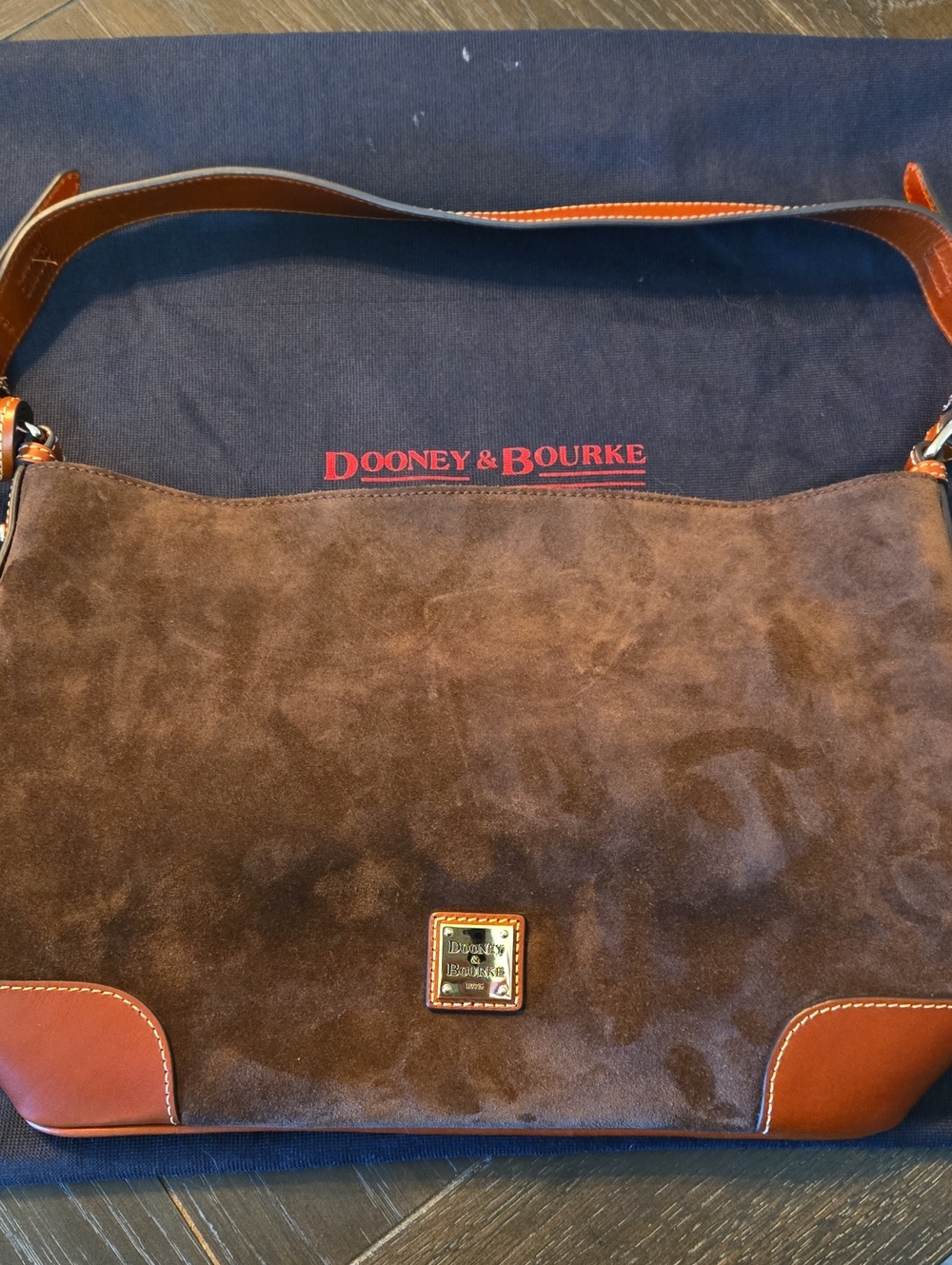 Dooney & Bourke Brown Suede Messenger Bag with Tan Leather Trim